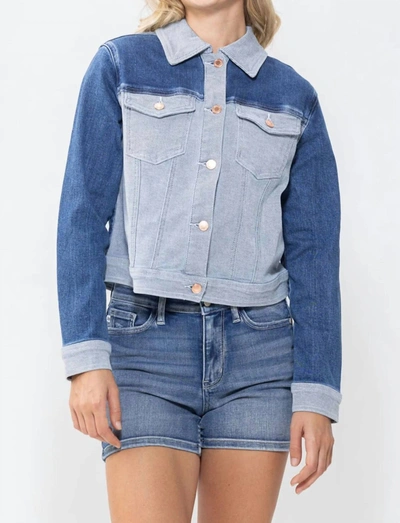 Judy Blue Color Block Denim Jacket In Medium Blue