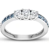 Pompeii3 1/2 Ct Blue & White Diamond Three Stone Engagement Anniversary Ring White Gold In Multi