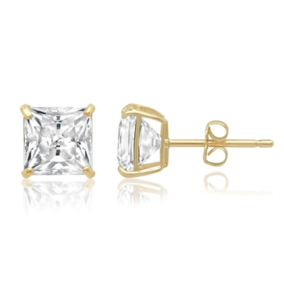 Max + Stone 14k Solid Gold Princess Cut Stud Earrings With Genuine Swarovski Zirconia In Silver