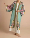 POWDER IMPRESSIONIST FLORAL KIMONO GOWN IN TEAL