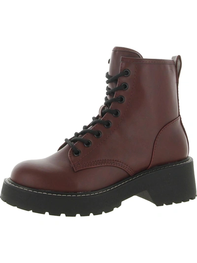 Madden Girl Kknight Lace-up Lug Sole Combat Booties In Red