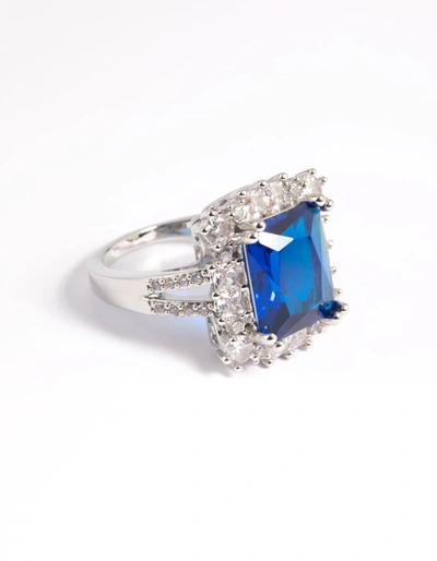 Lovisa Rhodium Cubic Zirconia Blue Asscher Ring