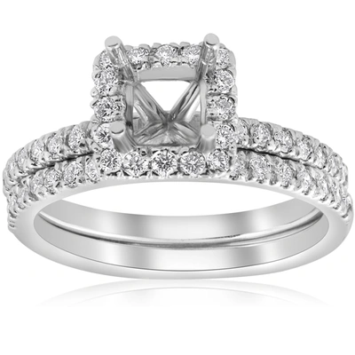 POMPEII3 5/8CT PRINCESS CUT DIAMOND HALO ENGAGEMENT RING SETTING MATCHING BAND WHITE GOLD