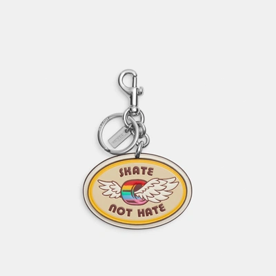 Coach Outlet Skate Not Hate Bag Charm In Rainbow Signature Canvas In Silver