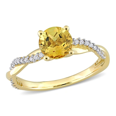 Mimi & Max 1 Ct Tgw Citrine And 1/6 Ct Tw Diamond Crossover Ring In 14k Yellow Gold