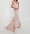 Christina Wu Sequins On Velvet Prom Dress In Pink In Beige