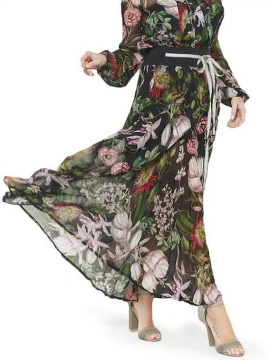 Beate Heymann Botanical Long Sleeve Maxi Dress In Black Multi