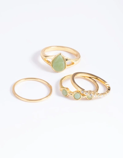 Lovisa Gold Plated Diamante Pear Ring Stack Pack In Green