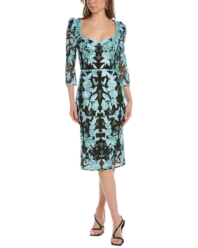Marchesa Notte Embroidered Sheath Dress In Black