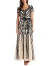 R & M RICHARDS WOMENS SEQUINED BELTED EVENING DRESS