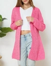 BESTTO RIBBED-KNIT OPEN-FRONT CARDIGAN IN HOT PINK