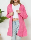 Bestto Ribbed-knit Open-front Cardigan In Hot Pink In Pink