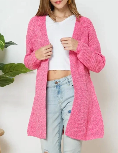 Bestto Ribbed-knit Open-front Cardigan In Hot Pink