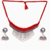 Sohi Ethnic Oxidised Thread Necklace Set In Red