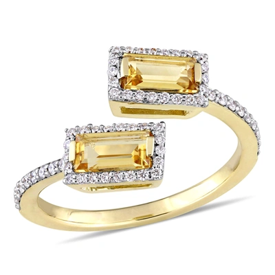 Mimi & Max 3/4 Ct Tgw Baguette Cut Citrine And 1/4 Ct Tw Diamond Open Ring In 14k Yellow Gold In Silver
