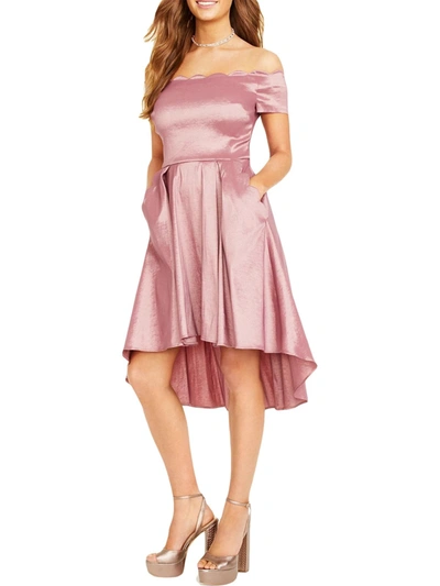 B Darlin Juniors Womens Scalloped Off The Shoulder Fit & Flare Dress In Pink