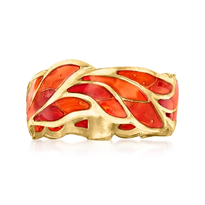 Ross-simons Italian Red Enamel Leaf Ring In 14kt Yellow Gold