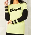 French Kyss Beach Crew Top In Lime/black In Yellow