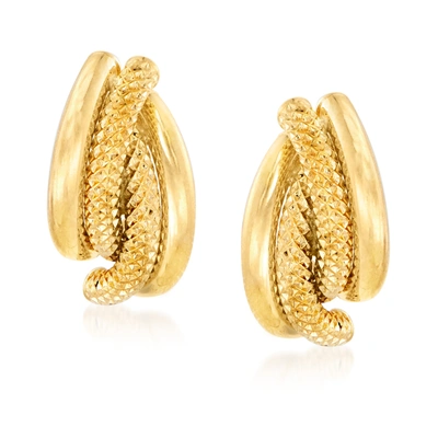 Ross-simons Italian Textured And Polished 18kt Yellow Gold Earrings