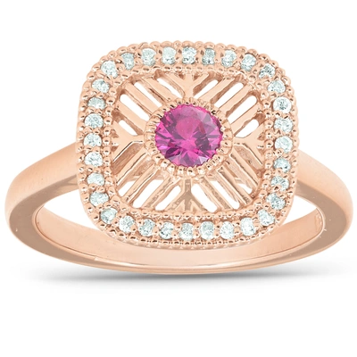 Pompeii3 1/2 Ct Diamond & Ruby Fashion Designer Ring 14k Rose Gold In Multi