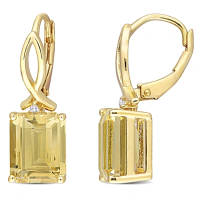 Mimi & Max 6 1/4 Ct Tgw Octagon Citrine And White Topaz Leverback Earrings In Yellow Plated Sterling Silver In Gold