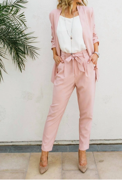 Reset By Jane High Waist Tie Front Trouser In Blush In Pink
