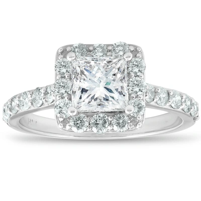 Pompeii3 2 Ct Diamond Princess Cut Halo Engagement Ring 14k White Gold In Multi