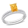 Mimi & Max 1 1/8 Ct Tgw Octagon Citrine And 3/8 Ct Tw Diamond Bridal Ring Set In 14k 2-tone White And Yellow Go In Silver