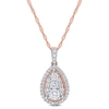 Mimi & Max 1/2 Ct Tw Diamond Halo Teardrop Pendant With Chain With Chain In 14k Rose Gold In Silver