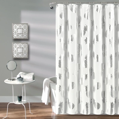 Lush Decor Pineapple Toss Shower Curtain Silver Single 72x72
