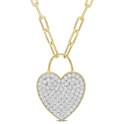 Mimi & Max 4 1/2 Ct Tgw Created White Sapphire Heart Pave Pendant With Chain In Yellow Plated Sterling Silver