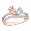Mimi & Max 2 Ct Tgw Pear Shape Morganite, Aquamarine And White Topaz Ring In 10k Rose Gold In Blue