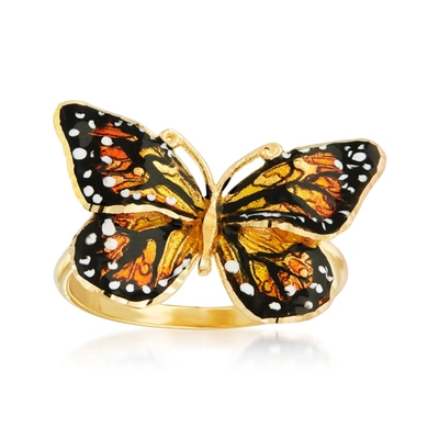Ross-simons Italian 18kt Yellow Gold Butterfly Ring With Enamel