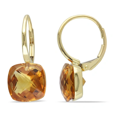 Mimi & Max 8 1/2 Ct Tgw Cushion Cut Checkerboard Madeira Citrine Leverback Earrings In 14k Yellow Gold