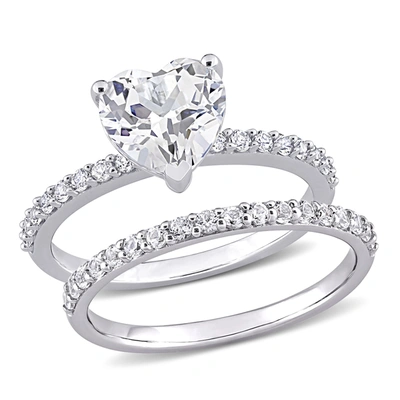 Mimi & Max 3 Ct Tgw Heart Cut Created White Sapphire Engagement Ring And Matching Eternity Ring 2pc Set In 10k  In Silver