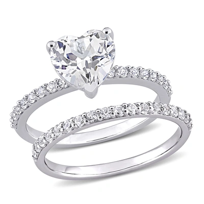 MIMI & MAX 3 CT TGW HEART CUT CREATED WHITE SAPPHIRE ENGAGEMENT RING AND MATCHING ETERNITY RING 2PC SET IN 10K 