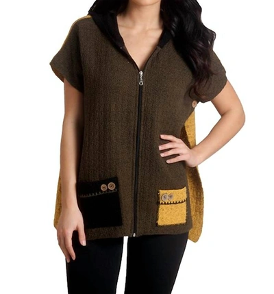 French Kyss Boucle Hooded Poncho In Armycombo In Brown