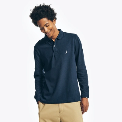 Nautica Mens Classic Fit Long-sleeve Deck Polo In Blue