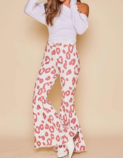 Peach Love Dee Bell Bottom Pants In Crimson Animal Print In Pink