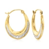 Ross-simons 14kt 2-tone Gold Greek Key Oval Hoop Earrings In Silver