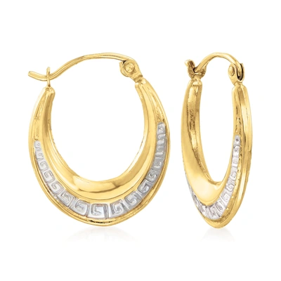 Ross-simons 14kt 2-tone Gold Greek Key Oval Hoop Earrings In Silver