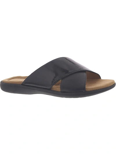 Array Shoreline Womens Patent Leather Slides Flat Sandals In Black