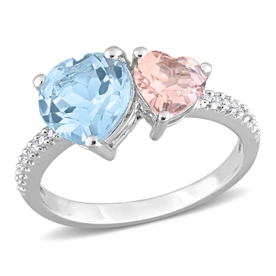 Mimi & Max 2 5/8 Ct Tgw Sky Blue Topaz And Morganite With 1/10 Ct Tw Diamond 2-stone Toi Et Moi Ring In Sterlin In Pink