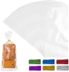 Zulaybkitchen 200 Pack Candy Treat Cellophane Bags - 5x7 Thick Plastic Candy Bags With Ties For Goodie Bags In Multi