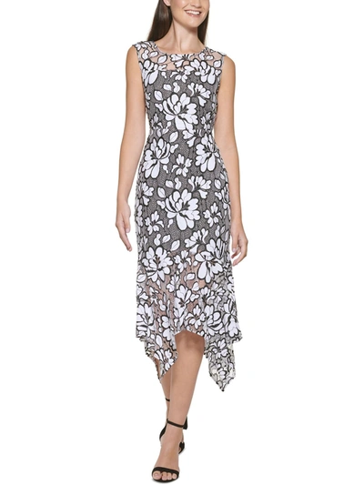 Kensie Dresses Womens Floral Netted Midi Fit & Flare Dress In Multi
