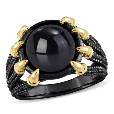 Mimi & Max 6ct Tgw Black Agate Roped Split-shank Men'sl Ring In 2-tone Yellow And Black Rhodium Plated Sterling