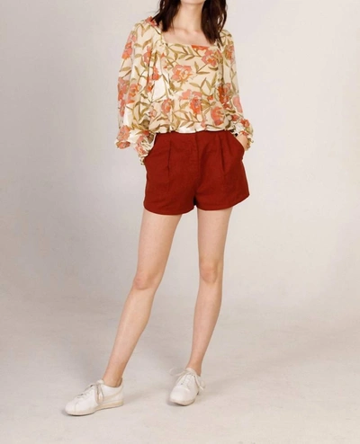 Moodie High Waist Plaid Shorts In Brick In Red