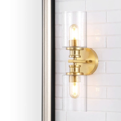 Jonathan Y Jules Edison 16.5" Cylinder 2-light Iron/seeded Glass Farmhouse Contemporary Led Wall Sconce