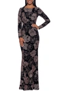 B & A BY BETSY AND ADAM WOMENS FLORAL PRINT MAXI EVENING DRESS
