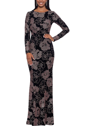 B & A By Betsy And Adam Womens Floral Print Maxi Evening Dress In Black